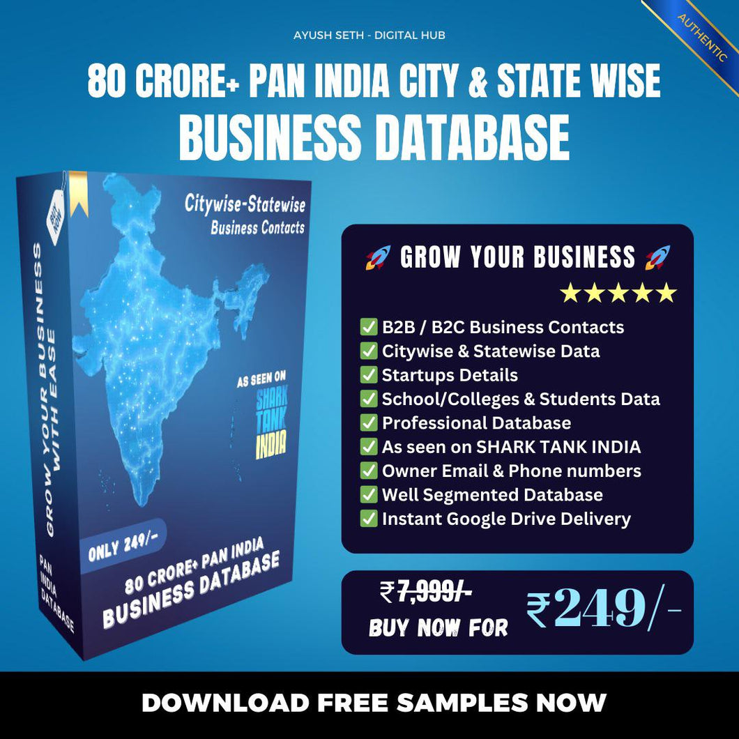 80 Crore+ Pan India City & State Wise Business Database